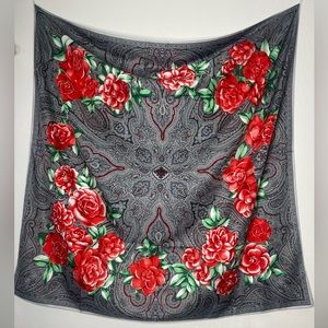 Silk Oversized Paisley Rose Scarf - Red